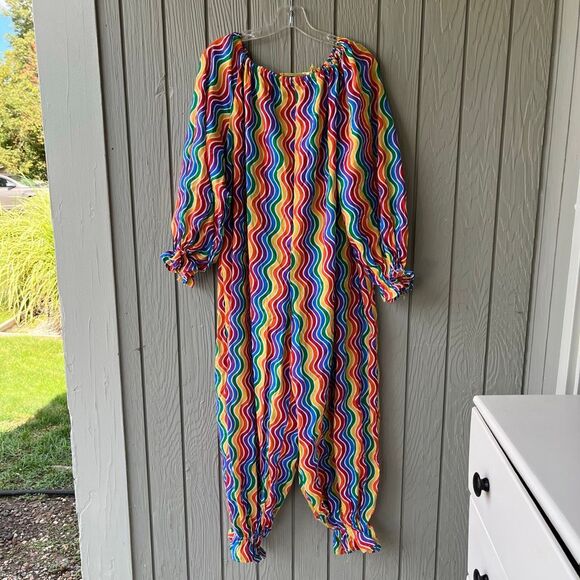 Handsewn Rainbow Wavy Stripe Clown Costume Women S/M Cotton - Picture 1 of 5